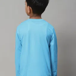Friskers Boys Turquoise Blue Typography Printed V-Neck Applique T-shirt image 4