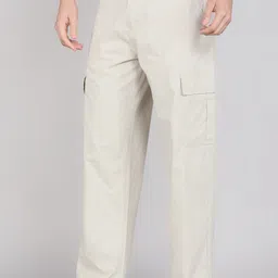 wrogn Men Loose Fit Beige Pure Cotton Trousers image 3