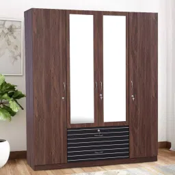 hometown Molly 4 Door Wardrobe in Brown Finish with Mirror image 2