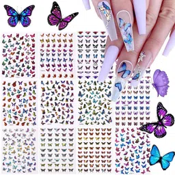 fameza 12 Sheets Butterfly Nail Art Stickers Decals, 3D Self-Adhesive Nail image 1