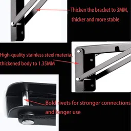 uniaart Folding Shelf Brackets Heavy Duty Metal Collapsible Foldable Shelf Bracket for Table Work Bench, DIY Bracket, Pack of 2 (12 Inch) L Shelf Bracket image 2