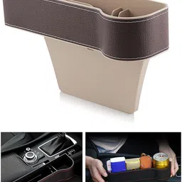 ekron Beige Multi-Functional Driver Seat Gap Filler Organizer With Cup Holder Car Bottle Holder image 4