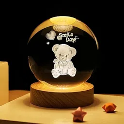 shopparly 3D Cute Teddy Crystal Ball Night lamp LED Decoration Table Light Night Lamp image 2