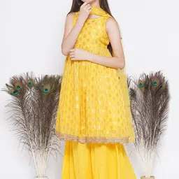 Little Bansi Girls Floral Woven Design Pure Cotton Kurta with Sharara & Dupatta image 4