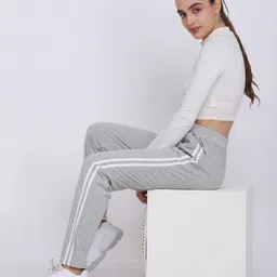 btmz Pack of 2 Women Striped Grey, Black Track Pants image 5