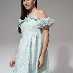 tokyo talkies Women Fit and Flare Blue Mini/Short Dress image 4