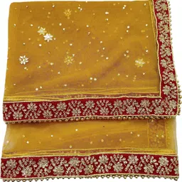 navti creations Net Embroidered Yellow Women Dupatta image 4