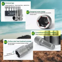 as tool center 14 PCs Power Nut Driver Drill Bit Set Metric Socket Wrench Screw 1/4'' Driver Hex image 3