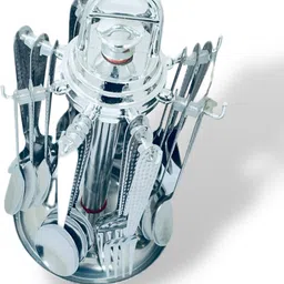 artha S.S Hammer Design Cutlery Set -Includes Spoons, Forks, Dessert Spoons, and Stand Stainless Steel Cutlery Set image 3