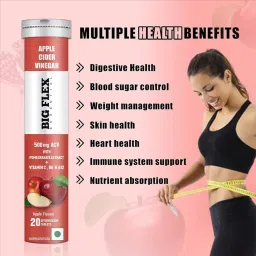 Bigflex Apple Cider Vinegar 500mg with 100mg Pomegranate Extract For Weight Loss Effervescent Tablets - Pack of 5 (100 Tabs) image 2