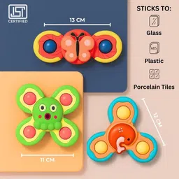 kidzoy 3pc Cute Colorful Suction Fidget Spinner Toy for Baby Bath, Water Toys For Kids image 2