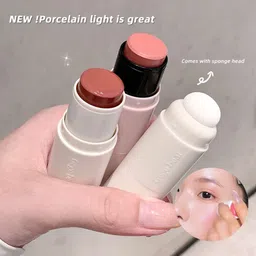 gege bear Porcelain Cream Blush Stick With Sponge Applicator for Soft Natural Cheek Smooth image 5
