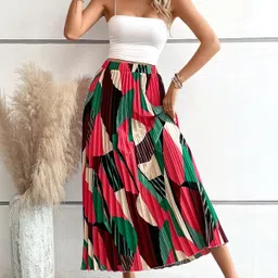 zwerlon Women Printed A-line Red Skirt image 4