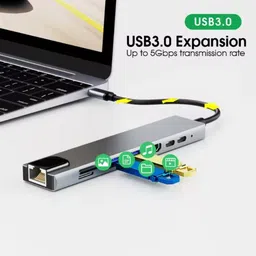 amp Type C Hub Type-C Hub (8-in-1), USB Hubs & Docks, For Mac & Windows,4K HDMI, 2 USB 3.0, 2 USB-C ports Fast Charging, SD/TF Card Reader,RJ45 Ethernet image 2