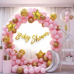 nisha enterprises 65 Pcs Pastel Pink Baby Shower Balloon Decoration Kit image 1