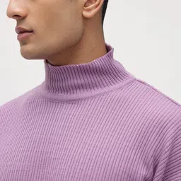 roadster Men Self Design Turtle Neck Brown Sweater image 2