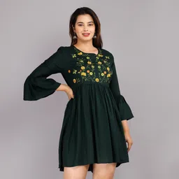 marisy Casual Bell Sleeves Embroidered Women Dark Green Top image 4