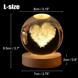 carfrill Crystal Ball Night Light 3D Engraved Heart Crystal Globe with Warm LED Table Lamp image 2