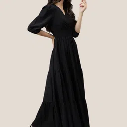 jash creation Women Fit and Flare Black Maxi/Full Length Dress image 3