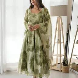 js creative Floral Print Georgette Stitched Anarkali Gown image 5