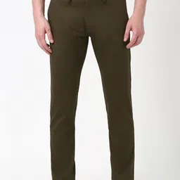 Men Skinny Fit Green Cotton Blend Trousers-image-91