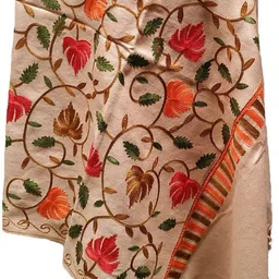 soul essence Embroidered Wool Blend Women Beige Stole-picture-31