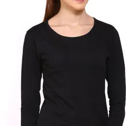 ap'pulse Women Solid Round Neck Pure Cotton Black T-Shirt-picture-15