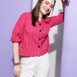 metronaut Women Boxy Fit Printed Lapel Collar Casual Shirt-picture-23