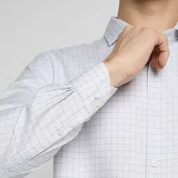 Peter England Elite Slim Fit Grid Tattersall Checks Spread Collar Cotton Formal Shirt image 4
