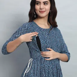 gujari Women Ethnic Dress Blue Ankle Length Dress image 3