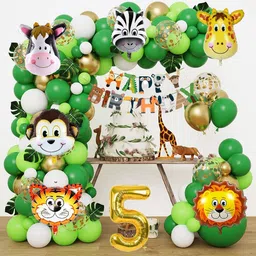aniloons Jungle Theme Birthday Decoration Kit - 5YR With Animal Character Printed Banner-picture-14