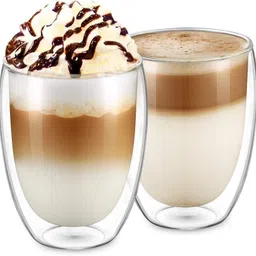 shruja (Pack of 2) Double Layer Tea Cups with Handle for Latte, Cappuccino, Espresso, Iced Tea Glass Set Whisky Glass-picture-40