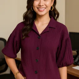 vairagee Women Boxy Fit Solid Lapel Collar Casual Shirt-picture-17