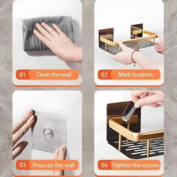 greenicon 2 PCS Self-Adhesive Bathroom Shelf Rack Bathroom Aluminium Wall Shelf image 4