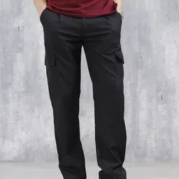 wrogn Men Loose Fit Black Viscose Rayon Trousers-picture-21