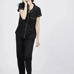 gordhan Women Shirt & Pyjama set Black Solid-picture-19