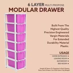 maxtid Containers Kitchen Rack 6 Layer Pink Compartments Kids & Home Plastic Standing Chest of Drawers Plastic image 4