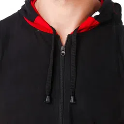 vastraart Men Solid Hooded Neck Polycotton Black, Red T-Shirt image 4