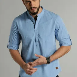 roadster Men Solid Pure Cotton Straight Kurta-picture-13