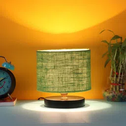 new era Classic Wooden Night Lamp with Jute Shade (Black & Green) image 1