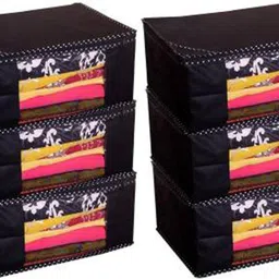 CHAMPARAN Black Non Woven Saree Cover Box - Set of 6 Cotton Laundry Bag image 1