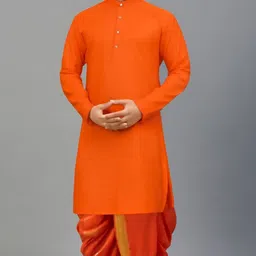 svatantra Men Cotton Blend Kurta Dhoti Set-picture-22