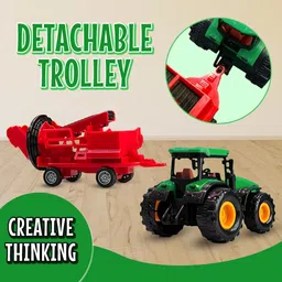 toujoo Tractor Trolley Toy for Kids Push & Go Farm Vehicle with Detachable Cart Play image 3
