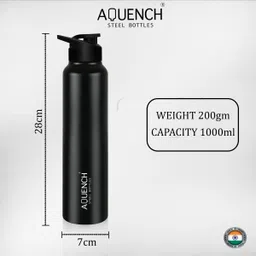 aquench 1L Stainless Steel Black Coloured Water Bottles 1000 ml Bottle image 2