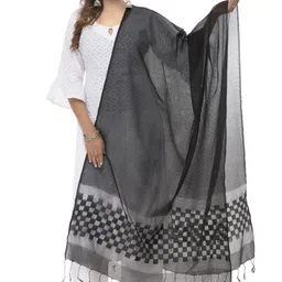 Cotton Blend Self Design Black Women Dupatta-image-3