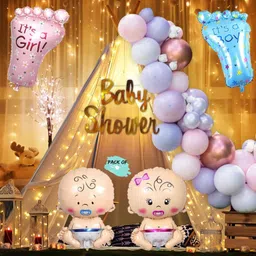 mnsa Solid Baby Shower Decoration Items Decoration White Net Curtain With Fairy Lights Balloon-picture-23