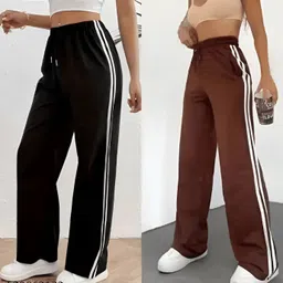 vardhiyas Women Straight Fit Black, Beige Polyester Trousers-picture-48