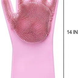 ablue clipper Silicone Kitchen Magic Gloves for Dishwashing Rubber Dish Washing (1 Pair) Wet and Dry Glove Set image 3