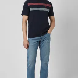 peter england Men Regular Fit Blue Cotton Blend Trousers image 2