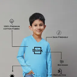Friskers Boys Turquoise Blue Typography Printed V-Neck Applique T-shirt image 4